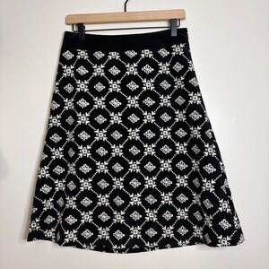 Wendy Hill Black White Geometric Floral Embroidered Midi Skirt Size 4